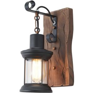 Vintage Industrial Wall Sconce, Rustic Light Fixtures Wood Metal Farmhouse Indoor Black Wall Sconce Fixture for Dining Room, Hallway, Hotel, bar, Porch Corridor Decorate (1pack)
