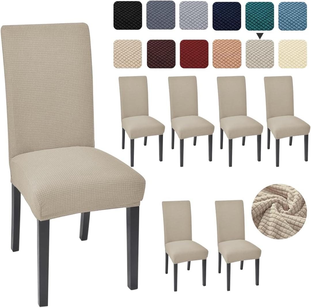 Aertiavty Chair Covers for Dining Room Set of 6 Kitchen Chair Seat Covers, Dining Room Chair Covers Chair Slipcover Parsons Chair Covers, Taupe