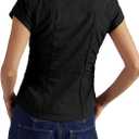 Women's Short Sleeve Button Down Shirt Summer Collared Blouse Trendy Casual Tops 2026 (M)