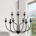 Black Farmhouse Chandelier, 2-Tier 9-Light Candle French Country Chandelier Light Fixture for Dining Room, Living Room, Foyer, Bedroom