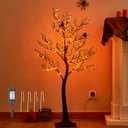 Halloween Tree with Lights Plug in 4FT 150 Orange Fairy Lights, Lighted Black Spooky Tree for Indoor Outdoor Home Fall Halloween Decoration