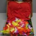 Shihanee 7 Pcs Leaf Hula Skirt and Hawaiian Leis Set Hibiscus Flowers Necklace Bracelet Headband Vest Shorts Hawaiian Costumes Party (Women, Large)