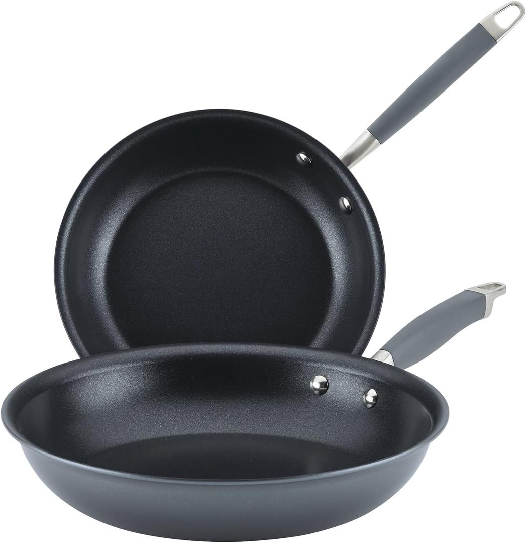 Anolon Advanced Home Hard-Anodized Nonstick Skillets (2 Piece Set- 10.25-Inch & 12.75-Inch, Moonstone)