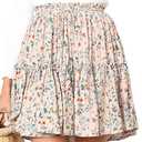 Hibluco Women' Floral Layered Ruffles Tie up High Waist Short Pleated Skirt (Pink, M)