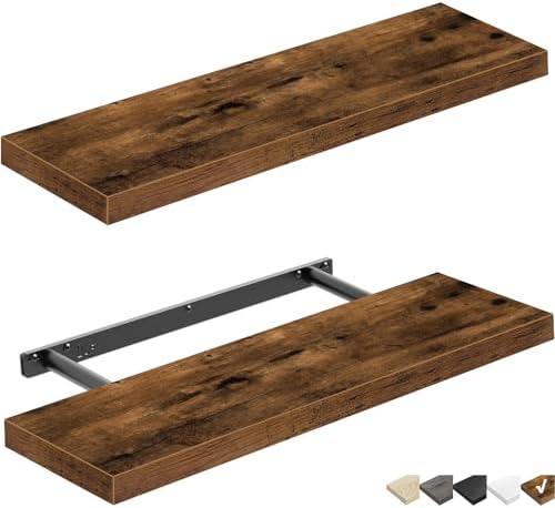QEEIG Floating Shelves Wall Shelf 24 inches Long Farmhouse Bathroom Decor Bedroom Kitchen Living Room Wall Mounted 24 x 9 inch Set of 2, Rustic Brown (008-60BN)