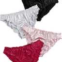 Verdusa Women's 4pack Frill Trim Satin Underwear Briefs Panty Set (X-Large, Black/Grey/Pink/Red)