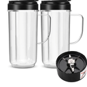 2 Pack Magic Bullet Blender Cups, Tall 22oz Cup with Flip Top To-Go Lid & 4 Fins Cross Blade Blender Replacement Parts, Replacement Cup Mug with Handle Compatible with Magic Bullet 250w MB1001