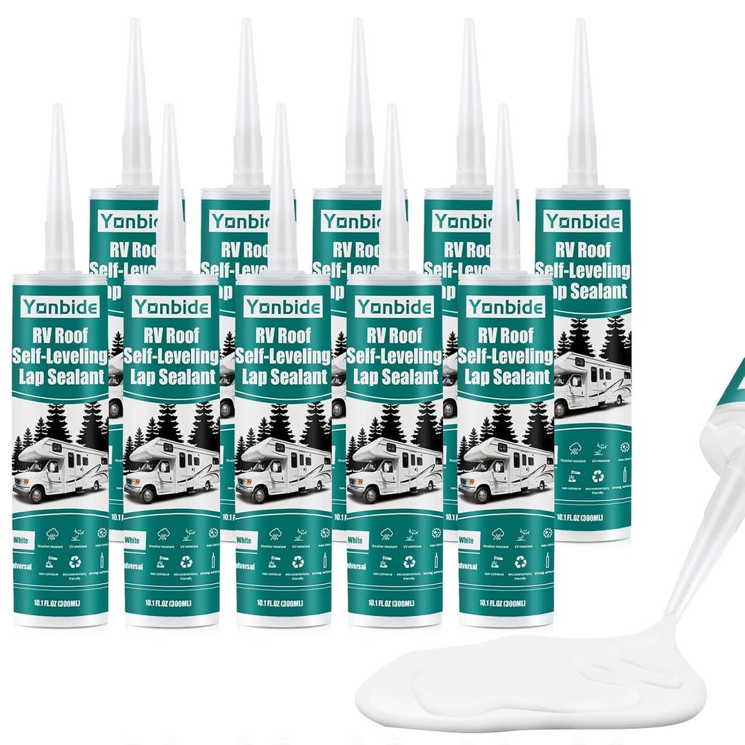 Silicone Caulk,RV Roof Sealant,Silicone Sealant for RV Roofs, 10 Packs RV Self Leveling Lap Sealant RV Caulk EPDM Sealant on Motorhomes, Trailers, Campers(White)