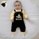 My First New Year Baby Boy Outfit Newborn Striped Long Sleeve Romper Top Embroidery Suspender Pants with Hat Set (Black)