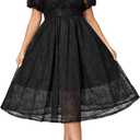 Women's Plus Size Cocktail Dress - V Neck Short Sleeve Lace Midi Dress | Semi Formal Wedding Guest Prom Attire (Large, Black)