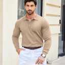 COOFANDY Mens Knit Polo Shirts Casual Long Sleeve Classic Polo Shirts Button Down Golf Shirts (Brown, L)