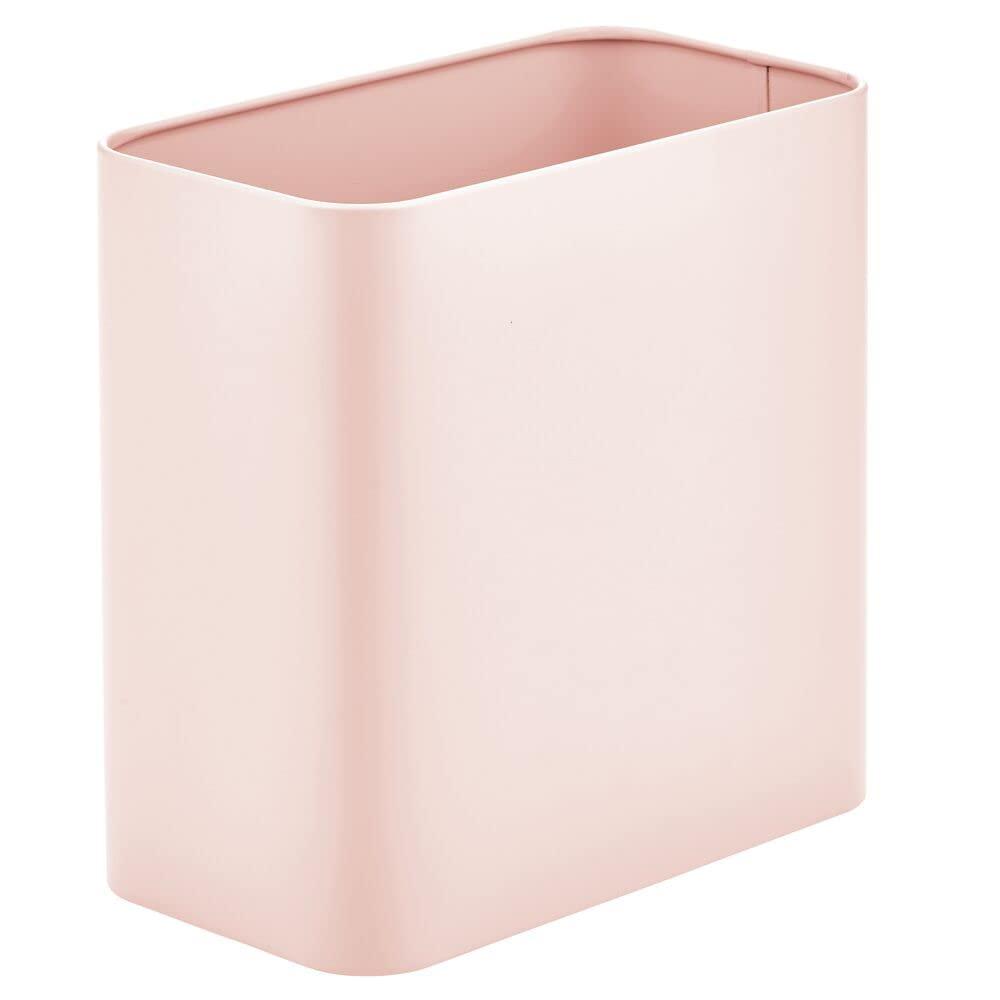 mDesign Metal Wastepaper Bin Compact Rectangular Bathroom Bin Rubbish Basket for Home and Office Light Pink