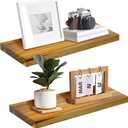 Teak Wood Floating Shelves Perfect for Bathroom Decor Pack of 2 Wooden Wall Shelves for Bedroom Living Room Kitchen Simple Minimalist Home Decor 17 x 6.7