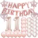 Sweet 11th Birthday Decorations Party Supplies,Rose Gold Number 11 Balloons,11th Foil Mylar Balloons Latex Balloon Decoration,Great 11th Birthday for Girls,Women,Men,Photo Props