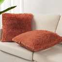 3 x TOONOW Set of 2 Decorative Throw Pillow Covers 18x18,Fluffy Pillow CoversLuxury Faux Fur Sofa Pillow Covers for Sofa Couch Living Room Bedroom, No Pillow Insert (Carnelian)