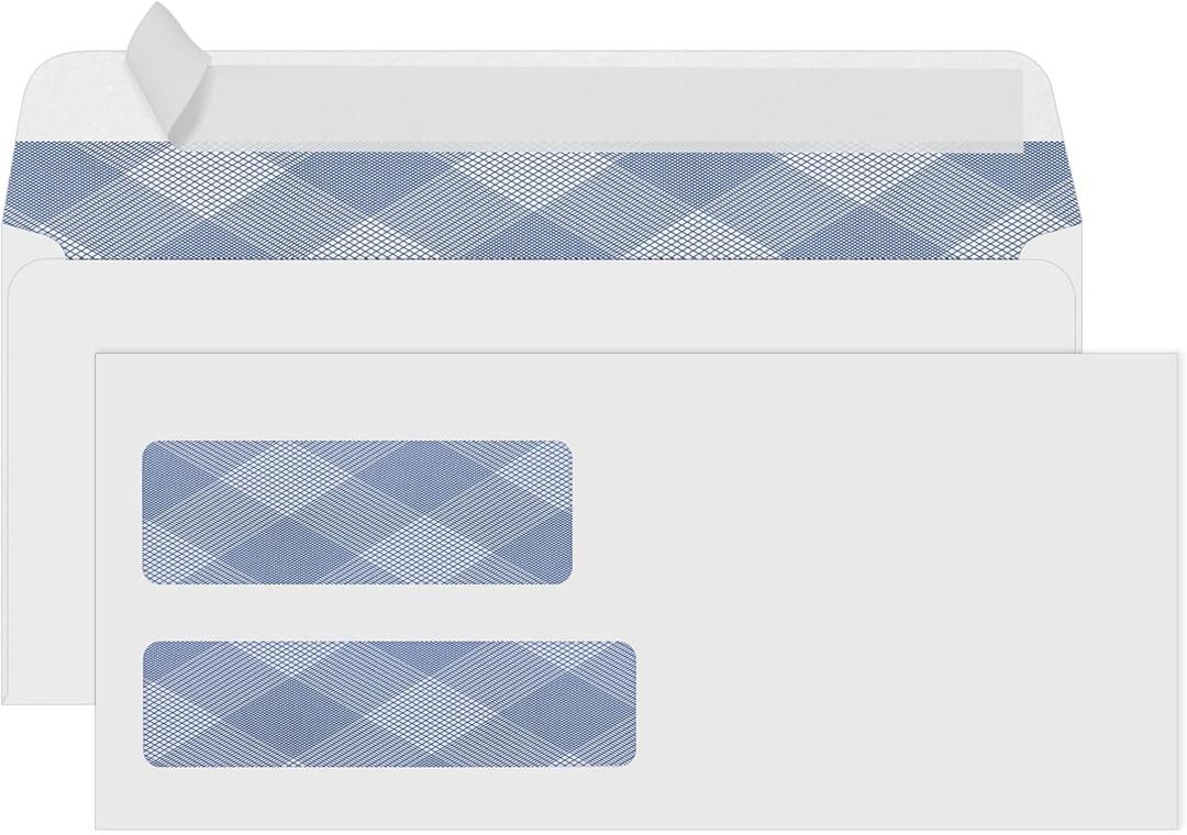 500#9 Double Window Security Envelopes, PANDRI NO.9 Self Seal White Envelopes Designed for Invoices and QuickBooks, Business Statements & Documents - Number 9 Size 3 7/8 Inch X 8 7/8 Inch - 24 LB