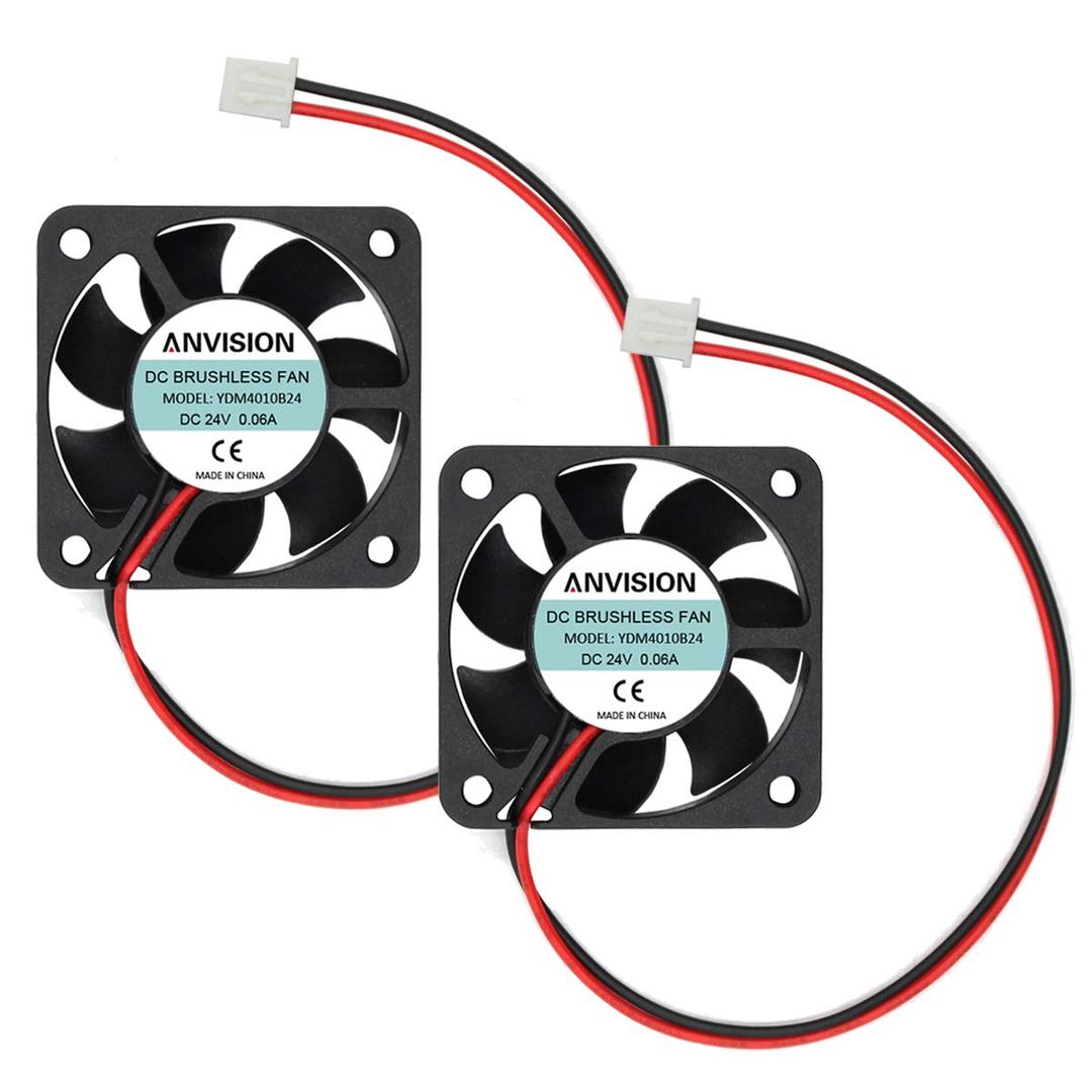 ANVISION 2-Pack DC 24V 40mm x 10mm Brushless Cooling Fan, Dual Ball Bearing, 2 Pin ANVISION 2-Pack DC 24V 40mm x 10mm Brushless Cooling Fan, Dual Ball Bearing, 2 Pin