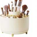 DASITON Large Capacity Makeup Brush Holder,360° Rotating Makeup Organizer,5 Slot Makeup Brushes Cup,for Vanity Decor,Bathroom Countertops,Desk Storage Container,Cosmetic Display cases(Cream)