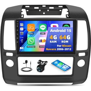[4G+64G] Car Radio for Nissan Navara 2006-2012 for Nissan Frontier 2004-2010 with Wireless CarPlay Android Auto,9 Touchscreen Car Stereo with Mirror Link WiFi/GPS,Bluetooth,FM/RDS SWC+Backup Camera