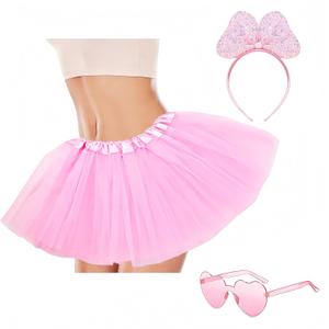 Tutus for Women & Teen-Girls Adult Tutu Skirt with Sequin Bow Headband, 80S Princess Dance Tutu for Party Costume (US, Alpha, One Size, Medium, Regular, Short, Pink)