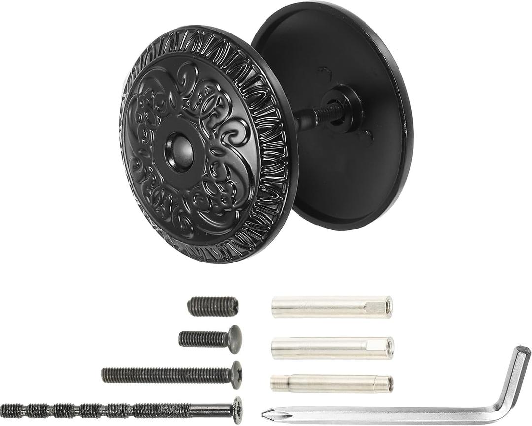 PATIKIL Door Hole Cover Plate, 2 Inch Zinc Alloy Flower Round Deadbolt Knobs Fixing Cover with Hex Wrench Fits Doors 2" to 4-3/4" Thick for Hole Filling Decoration, Black