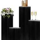 4Pack Cylinder Stands for Party, Foldable Cardboard Columns with 4 Clear Round Top Plates, Cake Display Pedestal Stand for Wedding Banquet Vendor Events Decorative (Black)