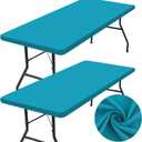 homing 2 Pack Rectangle Table Cloth, Elastic Fitted Fabric Tablecloth Fits for 5 Foot Folding Tables, Washable Table Cover for Picnic, Camping, Indoor & Outdoor (Teal, 30" x 60")