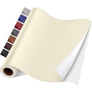 Self Adhesive Leather Repair Patch Kit, 17 in x 79 in Large Vinyl Leather Repair Tape for Furniture, Car Seat, Couch, Sofa, Chair Smooth Beige White
