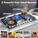 Gas Cooktop 30 inch 5 Italy SABAF Burners with Wok Ring, NG/LPG Convertible