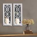 Pibeyer 2 Set Rustic Candle Holders Wall Dcor Farmhouse Candle Sconces Wood Decorative Wall Art(Distressed White)