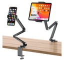 OMOTON Adjustable Tablet Stand for iPad, Desk Phone Holder for Bed with 2 Clamps, Flexible Aluminum Alloy Mount with 360° Rotation for 4-13" Devices (Black)