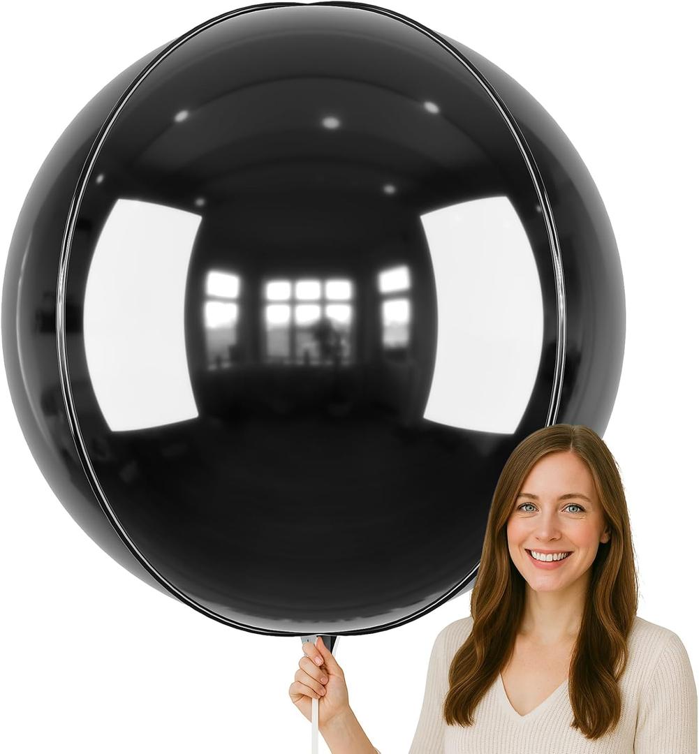 50 Inch Giant Black Round Foil Balloons, 3Pcs Metallic Black 4D Ball Balloons for Birthday New Year Eve Wedding Engagement Graduation Anniversary Party Decorations 2026