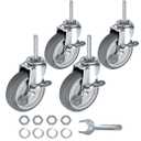 Finnhomy Caster Wheels 3 Inch Set of 4 Heavy Duty Threaded Stem Casters 5/16"18x11/2 Swivel Rubber Industrial Castors Locking Wheels for Wire Shelving/Furniture/Carts Load Bearing 720 Lbs Gray