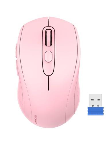 TECKNET Wireless Computer Mouse for Laptop, 2.4G Wireless Mouse, 5-Level Adjustable 4800 DPI, with Receiver & 6 Buttons, 18 Months Battery Life, for PC,Mac,Chromebook - Pink