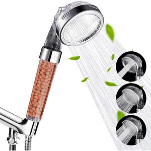 Cobbe Shower Head Set with Hose and Bracket, Filter Filtration 3 Settings High Pressure Water Saving Spray Handheld Showerheads for Dry Skin & Hair (3 Setting) Cobbe Shower Head Set with Hose and Bracket, Filter Filtration 3 Settings High Pressure Water Saving Spray Handheld Showerheads for Dry Skin & Hair (3 Setting)