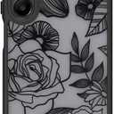 Cute Case Compatible with Samsung Galaxy A15 5G Case, Rose Galaxy A15 4G Aesthetic Black Line Art Floral Pattern Print, PC and TPU Heavy Duty Protection Shockproof Cases Cover for Girls Women