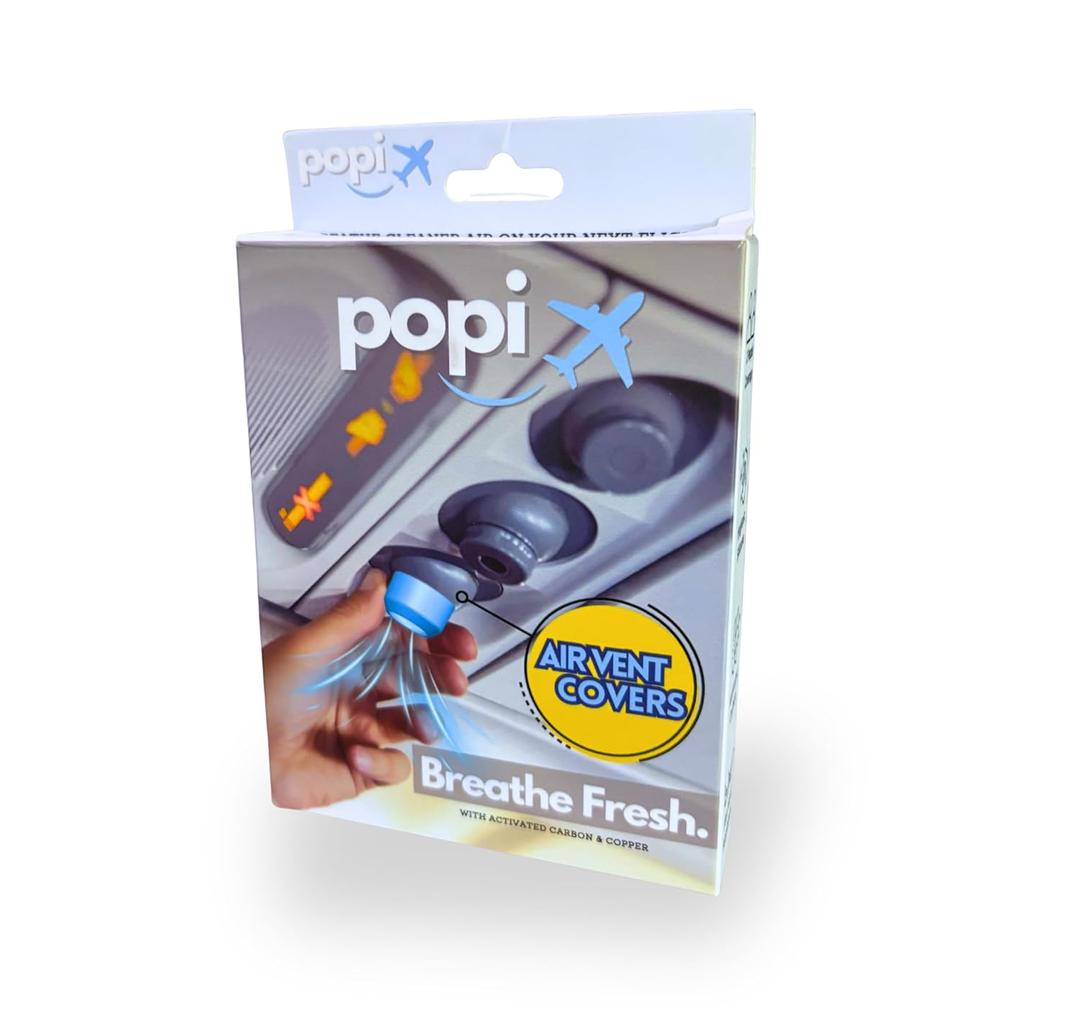 Popi Airplane Vent Cover Hygienic Silicone, Activated Carbon and Pure Copper, Slip On Design for 2 People, Fits All Airplanes