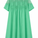 VATEAMI Womens Summer Lace Mini Babydoll Dress Ruffled Collar Short Sleeve Loose Mesh Swing Elegant Flared Sundress, Size: XL
