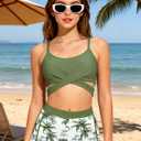 Girls Swimsuit 3 Piece Bathing Suit Criss Cross Bikini Set Girls' Swimwear with Shorts 7-16T (Green)