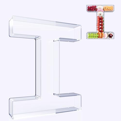 RUFHVTY 11" Acrylic Letter Charcuterie Box, Reusable Fillable Alphabet Number Shaped Form Tray for Birthday Anniversaries, Party Decorative Serving Plates Display Candy Cake (I)