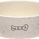 Pearhead Ceramic Dog Bowl Woof Speckled Pet Food & Water Dish, Durable Stoneware, Non-Slip Heavy Base, 20 oz, Medium