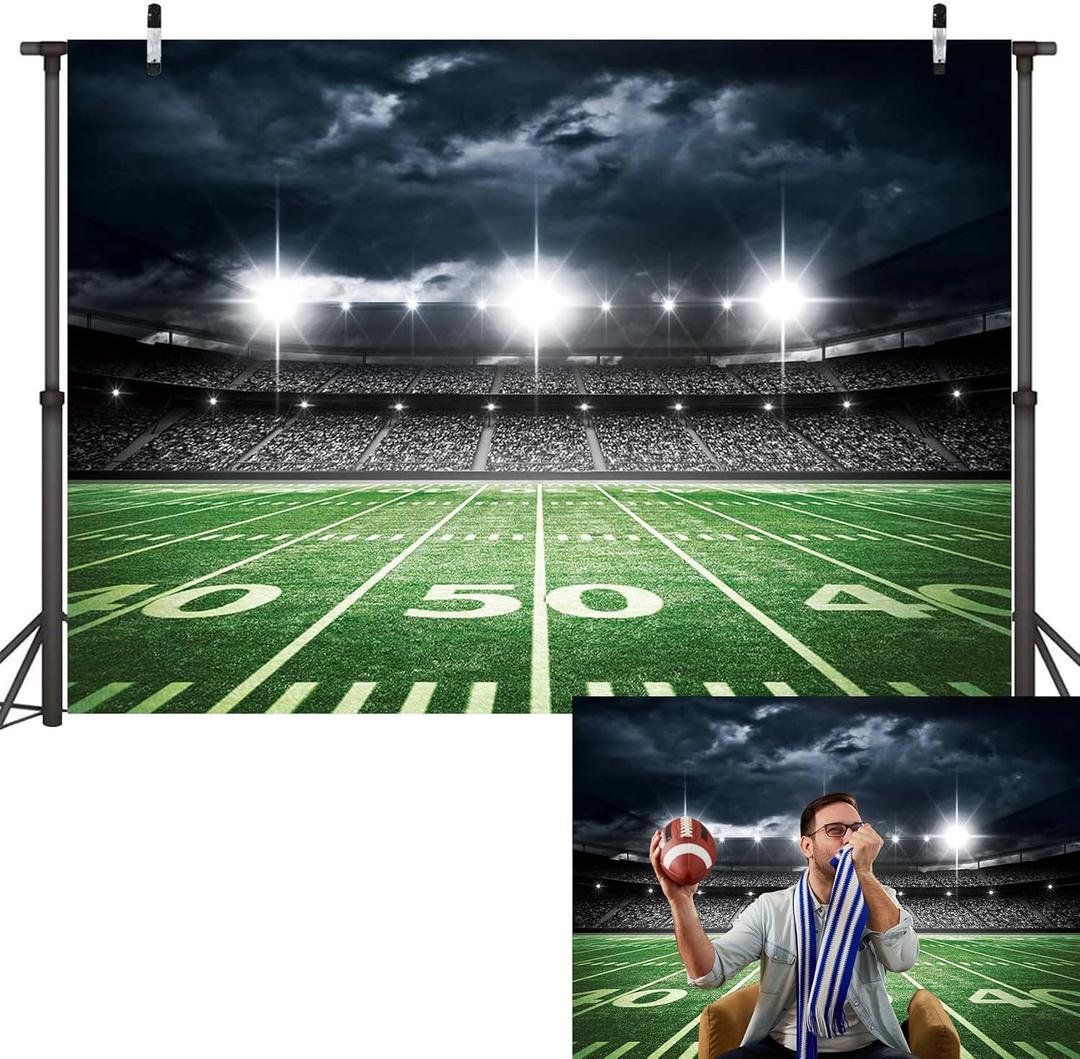 Football Field Backdrop Sports Stadium Photography Background Football Theme Birthday Party Decorations Banner Supplies (94x70inch(8x6FT))