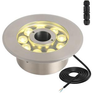 LED Fountain Lights Warm White Outdoor Submersible Light 18W 12V AC DC Stainless Steel Materials IP68 Waterproof Landscape Underwater Light for Outdoor Pond Garden Patio Backyard
