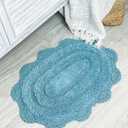 Chardin home Aqua Blue Crochet Bathrug, 100% Cotton Oval bathmat with artisanally Handcrafted Crochet Border, 17x24 Inch Oval tubmat, Small Rug, Perfect for Half Baths, Powder Rooms, bathrooms