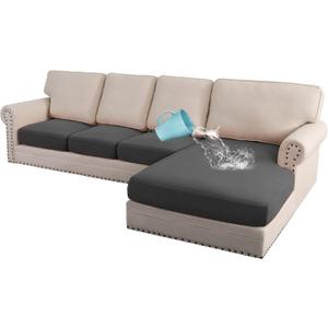 H.VERSAILTEX 100% Waterproof Seat Cushion Covers Sectional Couch Covers 4 Pieces Sofa Cushion Covers L Shape Cushion Chaise Cover for Both Left/Right Couch (Large Sofa 3 Seater + 1 Chaise, Dark Gray)