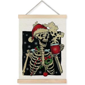 Supwhd Christmas Skeleton Gothic Wall Art, Christmas Skeleton Gothic Canvas Pictures Art Wall Decor for Home Office, 12x16