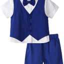 A&J DESIGN Toddler Suit, Gentleman Outfit for boys, 3pcs Clothes Set Shirt & Vest & Shorts with Bowtie (4-5T)
