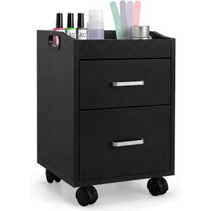 Geelin Pedicure Trolley Cart 13.5"x12.5"x19" Portable Double Layer Pedicure Station with Wheels for Nail Salon, Spa, Beauty Salon, Home Bathroom Manicure Pedicures Equipment(Black)