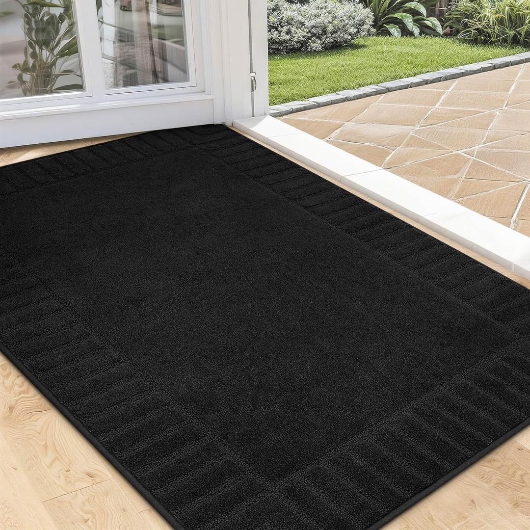 BEQHAUSE Door-Mat Non-Slip Front Doormat Low-Profile Entrance Mats for Front Door Entry Resist Dirt Washable Doormat Absorbent Entryway Door Mat,Black,32"x48"