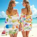 2 Pack Watercolor Cute Cocktails Fruit Drinks Beach Towel Microfiber Thin Lightweight Quick Dry Oversized Swim Towels Beach Accessories Cruise Vacation Necessities for Bath Pool Travel 32x71 inch